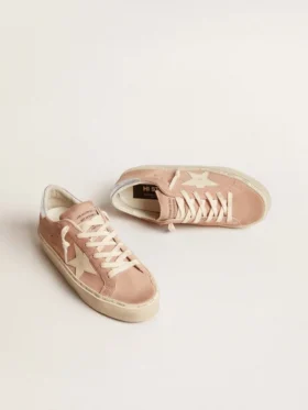 Damen-Hi Star aus rosa Wildleder mit cremefarbenem Stern und silberner Fersenlasche aus Leder