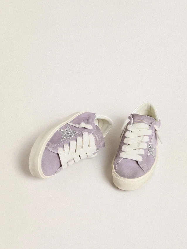 Damen-Hi Star aus violettem Wildleder mit silbernem Glitzerstern