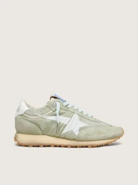 Damen-Marathon aus salbeigrünem Nylon mit weißem Stern