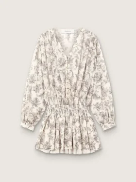 Damen-Minikleid aus Baumwolle mit schwarz-weißem Blumenprint