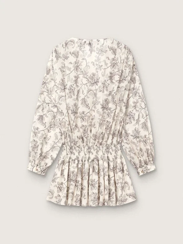 Damen-Minikleid aus Baumwolle mit schwarz-weißem Blumenprint