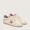 Damen-Modell „Ball Star LTD“ aus beigem Leder mit rosa Mesh-Stern und blauer Fersenlasche aus Leder