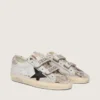 Damen-Old-School-Sneaker aus weißem Leder mit schwarzem Lederstern und Einsätzen im Schlangenprint