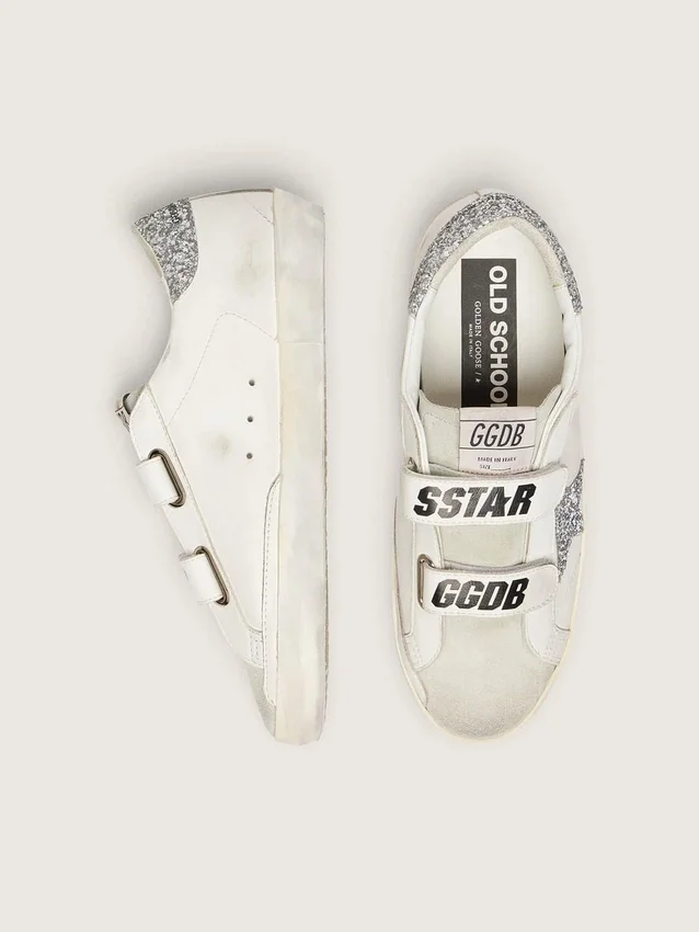 Damen-Old-School-Sneaker mit silbernem Glitzerstern und eisgrauer Zunge aus Wildleder