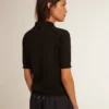 Damen-Poloshirt aus schwarzer Merinowolle