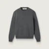 Damen-Pullover mit Rundhalsausschnitt aus dunkelgrauer Baumwolle mit Logo auf der Rückseite