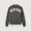 Damen-Pullover mit Rundhalsausschnitt aus dunkelgrauer Baumwolle mit Logo auf der Rückseite