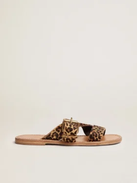 Damen-Sandalen „Margaret“ aus Ponyfell mit Leopardenmuster