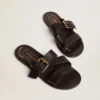 Damen-Sandalen „Margaret“ in Schwarz aus kunstharzbeschichtetem Leder