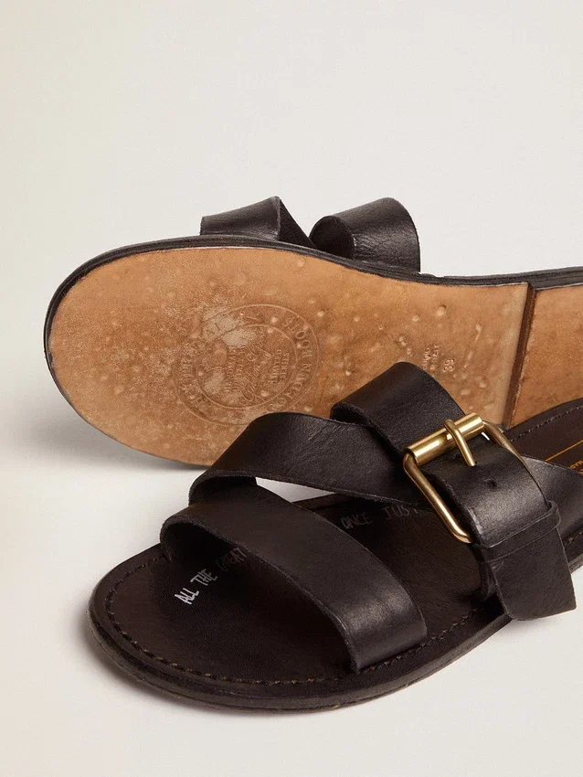 Damen-Sandalen „Margaret“ in Schwarz aus kunstharzbeschichtetem Leder