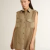 Damen-Shirtkleid aus sandfarbenem Denim mit Military-Details