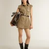 Damen-Shirtkleid aus sandfarbenem Denim mit Military-Details