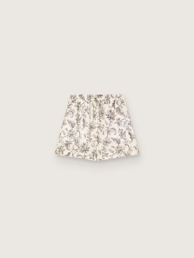 Damen-Shorts aus schwarz-weißem Baumwollpopeline mit Blumenprint