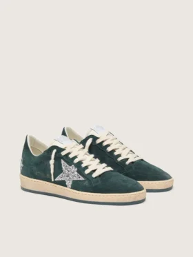 Damen-Sneaker „Ball Star“ aus grünem Wildleder mit silbernem Glitzerstern
