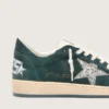 Damen-Sneaker „Ball Star“ aus grünem Wildleder mit silbernem Glitzerstern