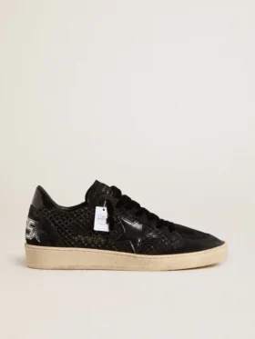 Damen-Sneaker „Ball Star“ aus Mesh mit Swarovski-Kristallen sowie einem Stern und einer Fersenlasche aus schwarzem laminiertem Leder