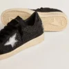 Damen-Sneaker „Ball Star“ aus Mesh mit Swarovski-Kristallen sowie einem Stern und einer Fersenlasche aus schwarzem laminiertem Leder