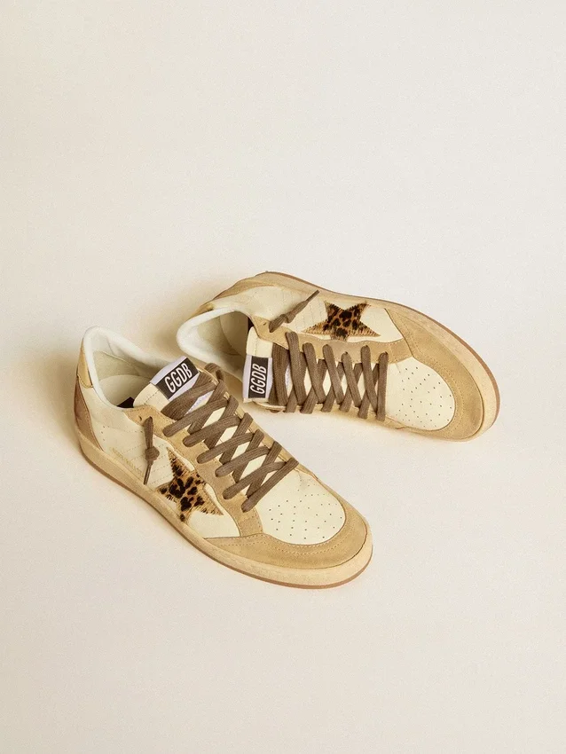 Damen-Sneaker „Ball Star“ aus Nappa und Wildleder mit Stern aus Ponyfell und metallischer Fersenlasche