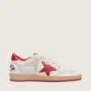 Damen-Sneaker „Ball Star“ aus weißem Leder mit rotem Stern und Fersenlasche