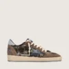 Damen-Sneaker „Ball Star LAB“ aus braunem Matelassé-Samt mit Strasssteinen und schwarzem Lederstern