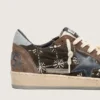 Damen-Sneaker „Ball Star LAB“ aus braunem Matelassé-Samt mit Strasssteinen und schwarzem Lederstern