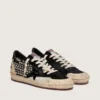 Damen-Sneaker „Ball Star LAB“ aus schwarzem Wildleder mit Nieten und glänzendem schwarzen Lederstern