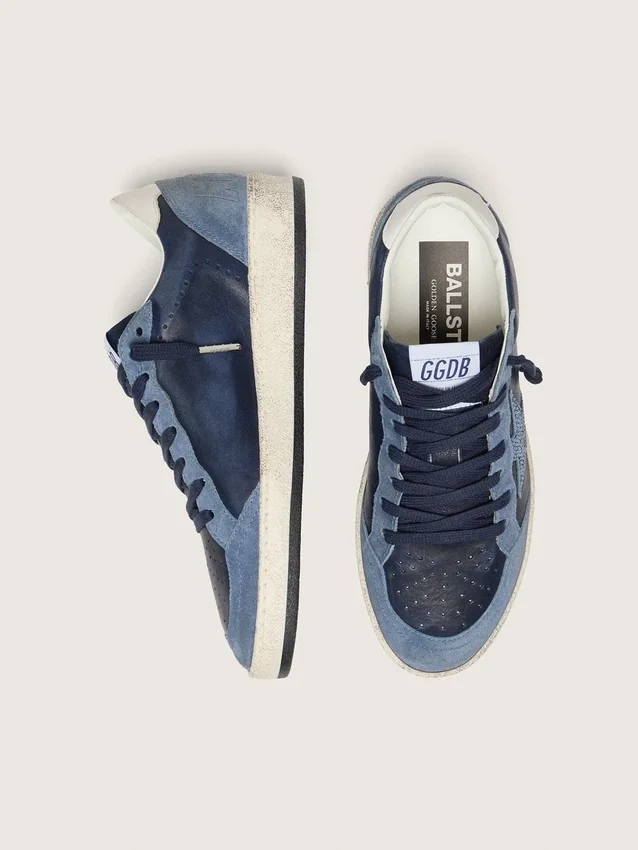 Damen-Sneaker „Ball Star LTD“ aus dunkelblauem Leder mit hellblauem Swarovski-Kristallstern und Wildledereinsätzen