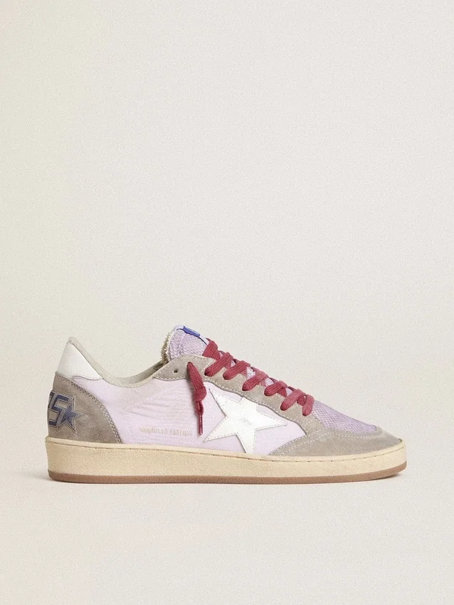Damen-Sneaker „Ball Star LTD“ aus lila Nylon mit weißem Lederstern und Wildledereinsätzen