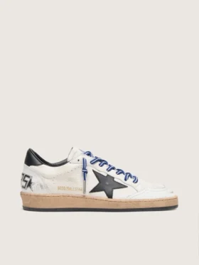 Damen-Sneaker „Ball Star LTD“ aus weißem Nappaleder mit schwarzem Lederstern und Fersenlasche