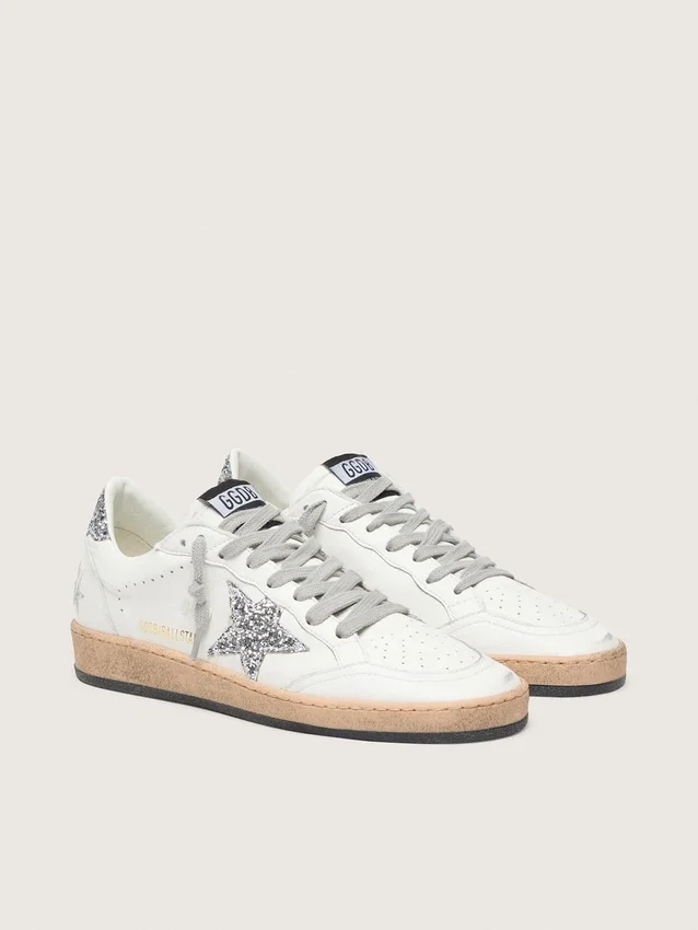 Damen-Sneaker „Ball Star Wishes“ aus Nappaleder mit Glitzerstern und Fersenlasche