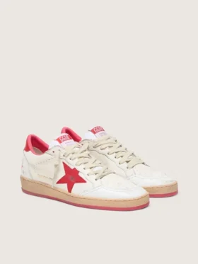 Damen-Sneaker „Ball Star Wishes“ aus weißem Leder mit rotem Stern und Fersenlasche