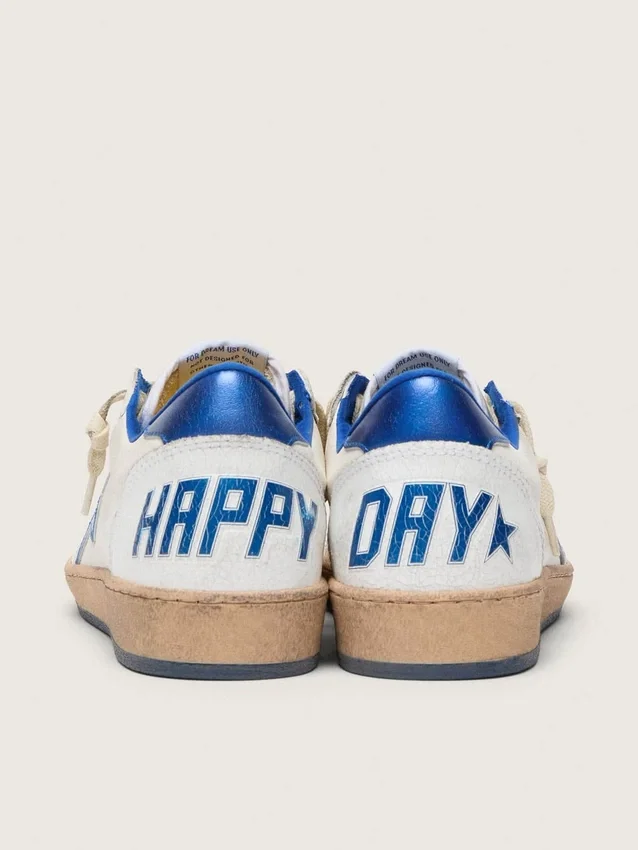 Herren-Ball Star-Wishes aus weißem Nappaleder mit einem leuchtend blauen Stern und Fersenlasche