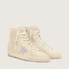 Damen-Sneaker „Francy“ aus beigem Wildleder mit silbernem Glitzerstern