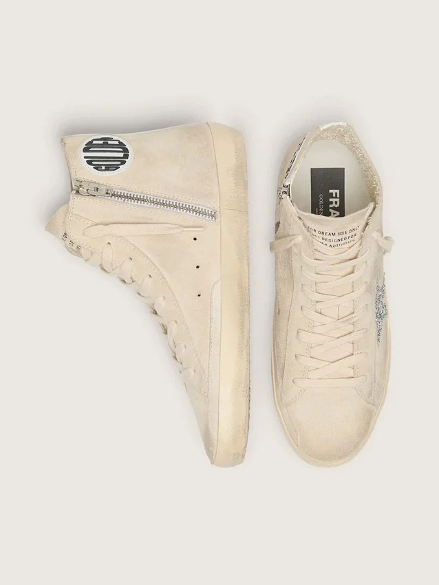 Damen-Sneaker „Francy“ aus beigem Wildleder mit silbernem Glitzerstern