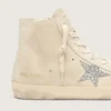 Damen-Sneaker „Francy“ aus beigem Wildleder mit silbernem Glitzerstern