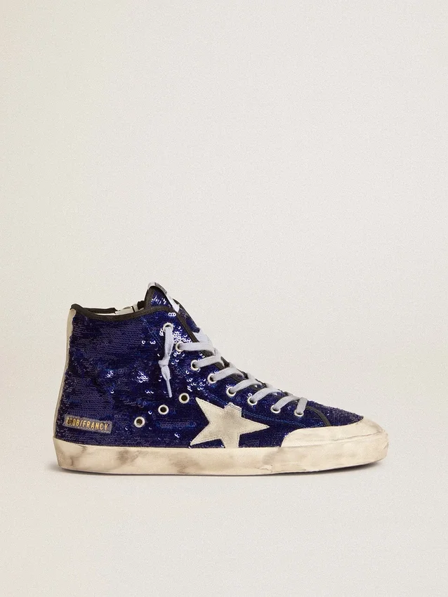 Damen-Sneaker „Francy Penstar“ in leuchtend blauen Pailletten mit eisgrauem Stern aus Wildleder