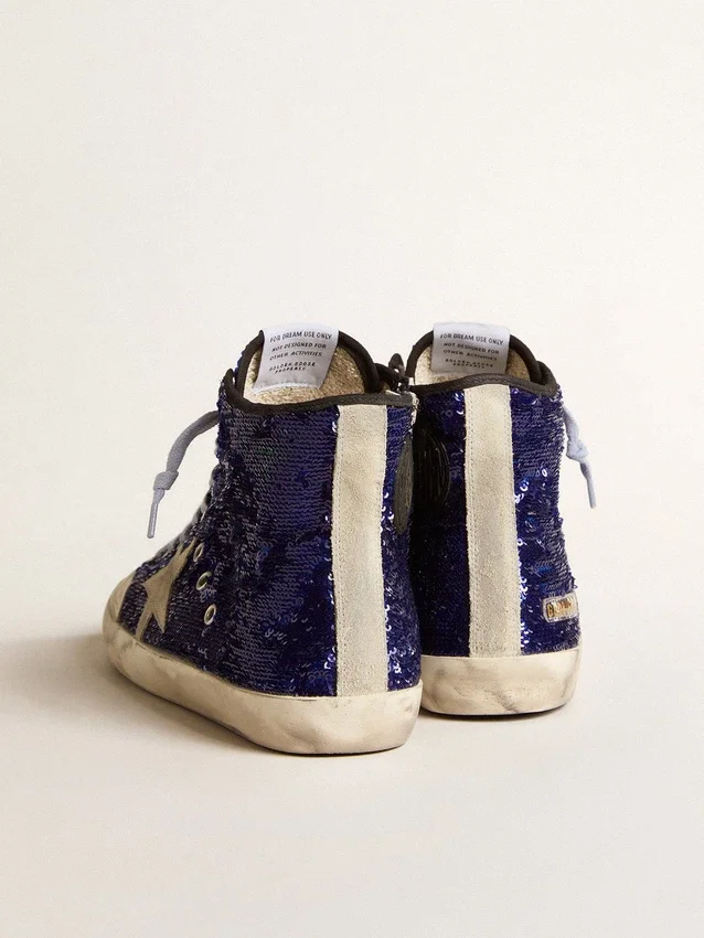 Damen-Sneaker „Francy Penstar“ in leuchtend blauen Pailletten mit eisgrauem Stern aus Wildleder