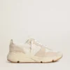 Damen-Sneaker „Running Sole“ aus Canvas mit beigem Stern und Fersenlasche aus platinfarbenem Metallic-Leder