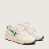 Damen-Sneaker „Running Sole“ aus cremefarbenem Nylon und Leder mit grünem Lederstern