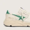 Damen-Sneaker „Running Sole“ aus cremefarbenem Nylon und Leder mit grünem Lederstern