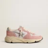 Damen-Sneaker „Running Sole“ aus grauem Mesh und Wildleder mit silbernem Glitzerstern