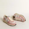 Damen-Sneaker „Running Sole“ aus grauem Mesh und Wildleder mit silbernem Glitzerstern