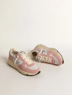 Damen-Sneaker „Running Sole“ aus grauem Mesh und Wildleder mit silbernem Glitzerstern