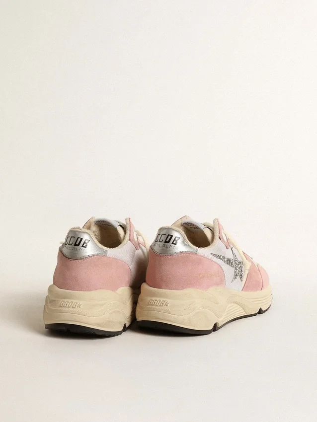 Damen-Sneaker „Running Sole“ aus grauem Mesh und Wildleder mit silbernem Glitzerstern