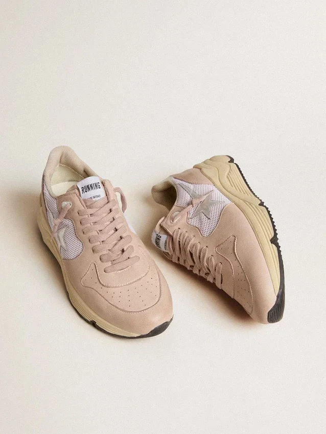 Damen-Sneaker „Running Sole“ aus Mesh und Nubuk mit silbernem Metallic-Lederstern