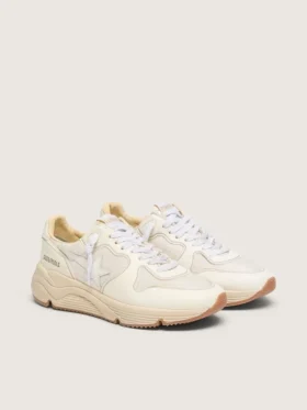 Damen-Sneaker „Running Sole“ aus Mesh und weißem Nappaleder