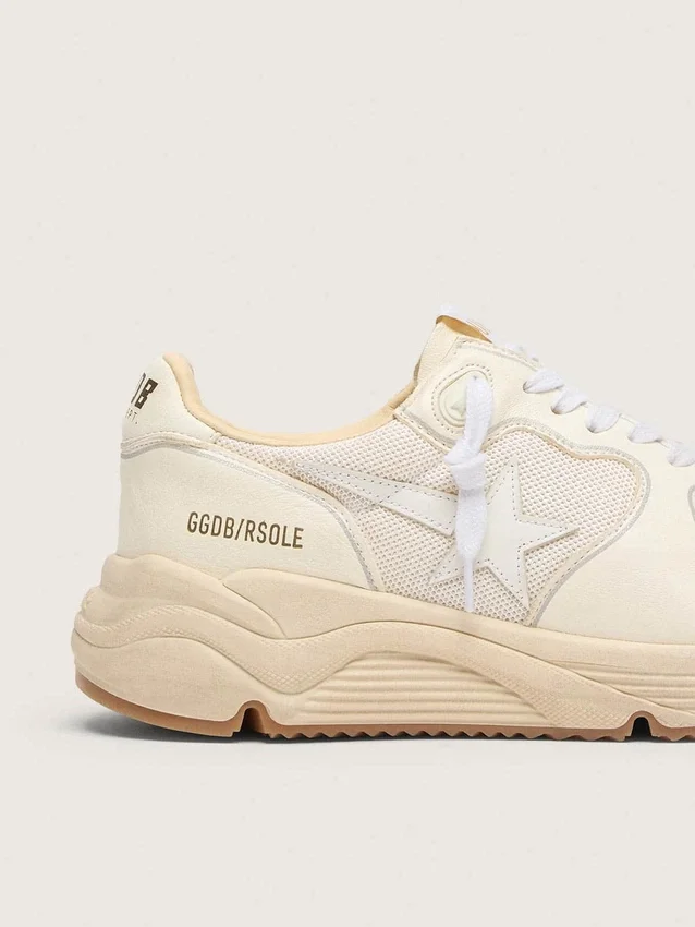 Damen-Sneaker „Running Sole“ aus Mesh und weißem Nappaleder
