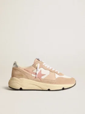 Damen-Sneaker „Running Sole“ aus Mesh und Wildleder mit rosa Stern und silberner Fersenlasche