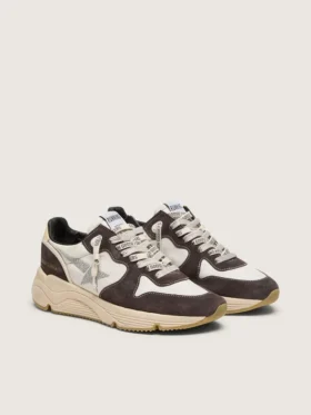 Damen-Sneaker „Running Sole“ aus Nappa und braunem Wildleder mit einem Stern aus Swarovski-Kristallen
