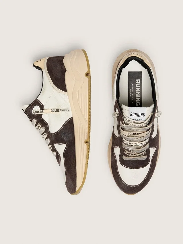 Damen-Sneaker „Running Sole“ aus Nappa und braunem Wildleder mit einem Stern aus Swarovski-Kristallen